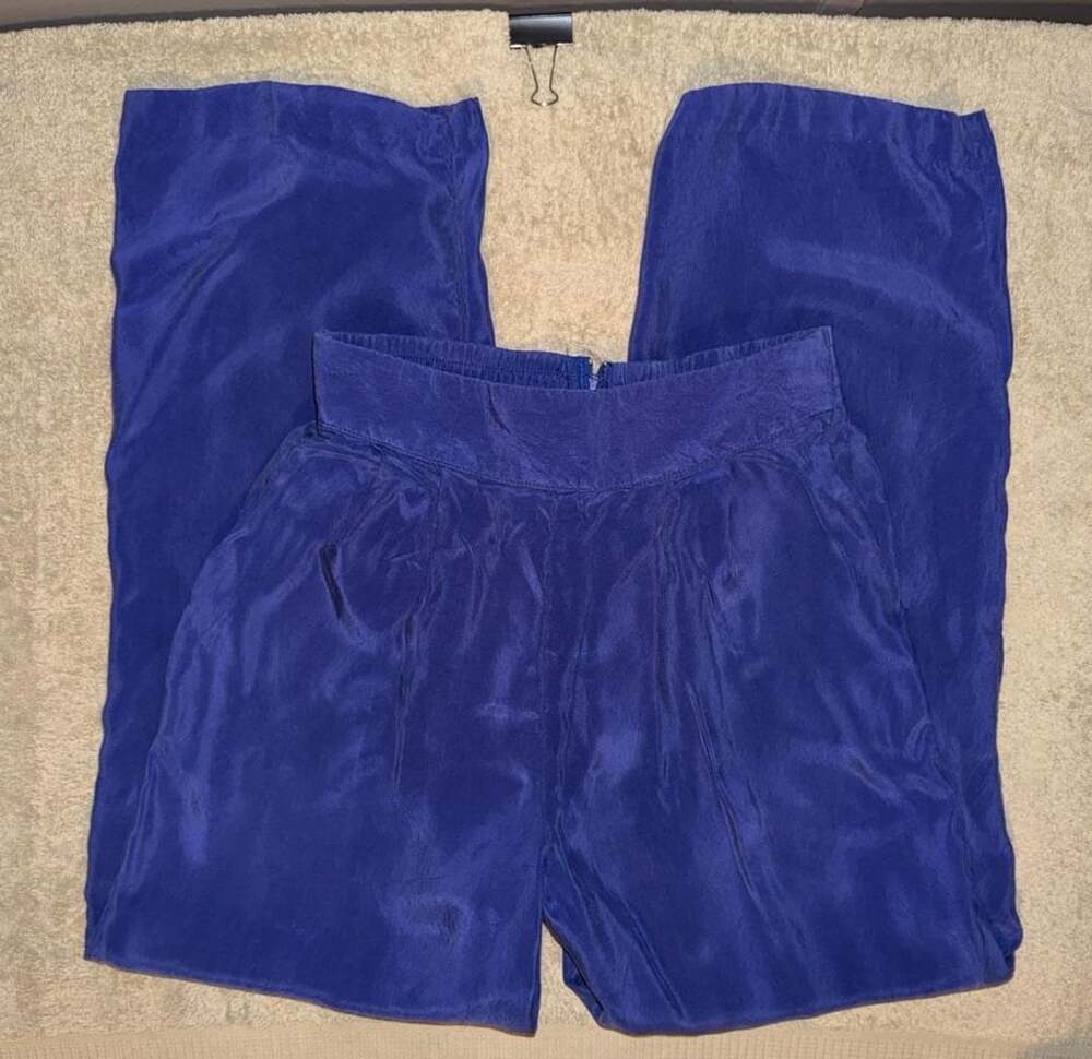 AKF New York Vintage Blue Silk Wide Leg Pants